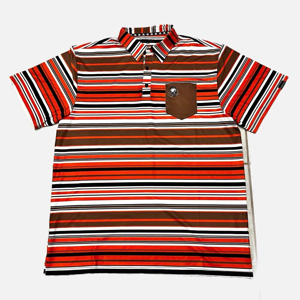 Tattoo Golf Orange/Brown Striped Polo Shirt Size 2XL